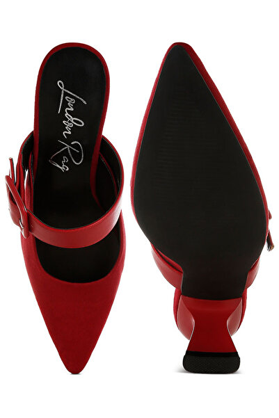 london Rag Women Microfiber Pointy Slip-On Mules in Red