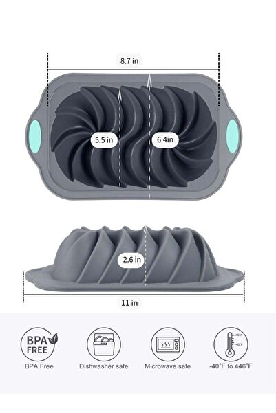 Saharaz Gray Silicone Spiral Bread Pan with Handle, Professional Grade Non-stick Bakeware for Baking Cakes
