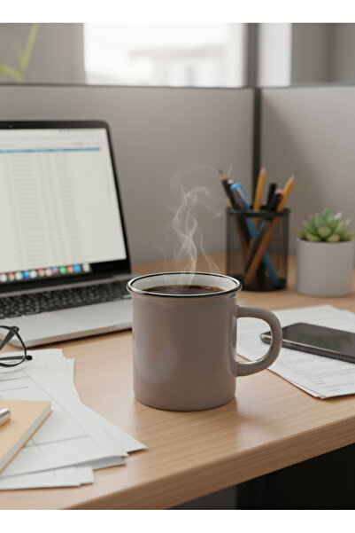 Elista Ceramic Cup with Handle, Colorful Enamel Look, Gray Color, 260 Cc