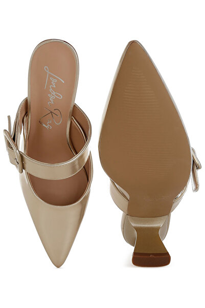 london Rag Women Large Buckle Kitten Heel Mules in Gold