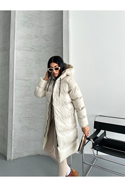 Fashionbox Women's Gel Padding Hooded Zipper Long Puffer Coat 25122