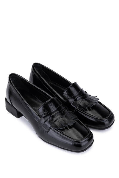 Tamer Tanca Women's Genuine Leather Black Patent Leather Loafers