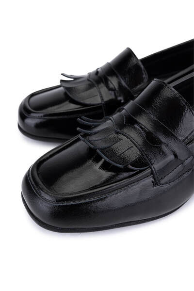 Tamer Tanca Women's Genuine Leather Black Patent Leather Loafers