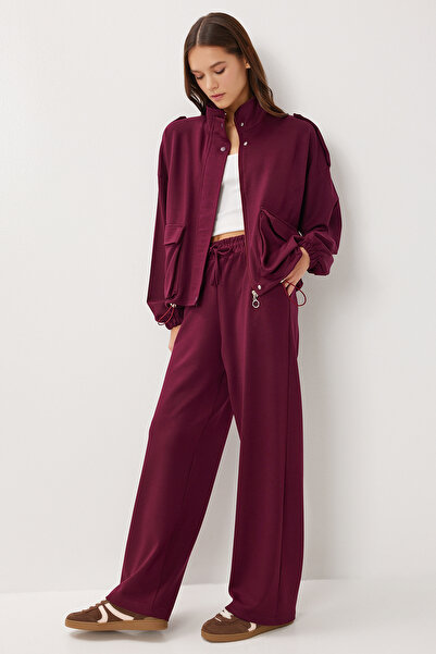 Lovelyİstanbul Modal Top and Bottom Set with Flap Pocket Lby0025 Mürdüm