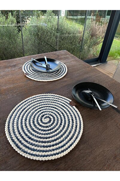 homeınn 2-Person Round American Tablecloth Stain Resistant - Supla Striped Blue 33X33 cm