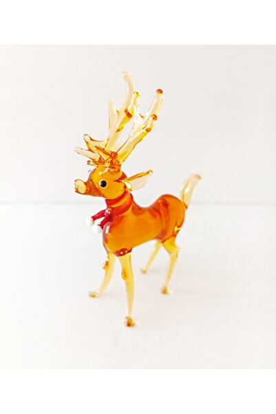 ADAMODART Yılbaşı Temalı Kurdeleli Geyik El yapımı Dekoratif Cam Biblo