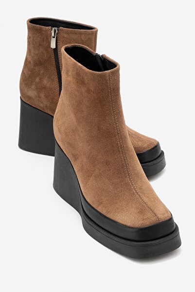 LuviShoes Γυναικείες μπότες με τακούνι LIVIA Tan Suede από γνήσιο δέρμα