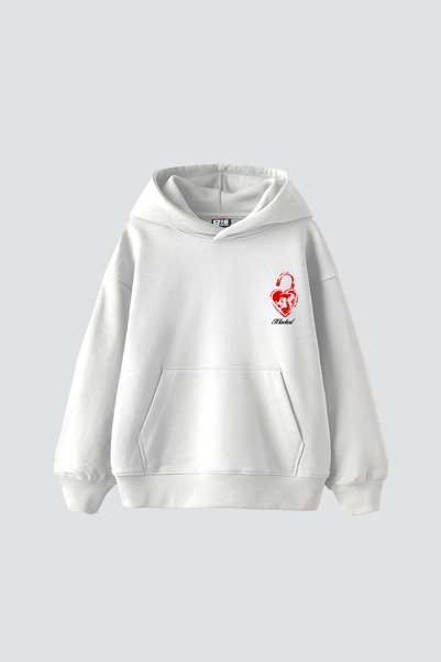 Bak Moda 816 Love Printed Oversized Unisex White Hoodie