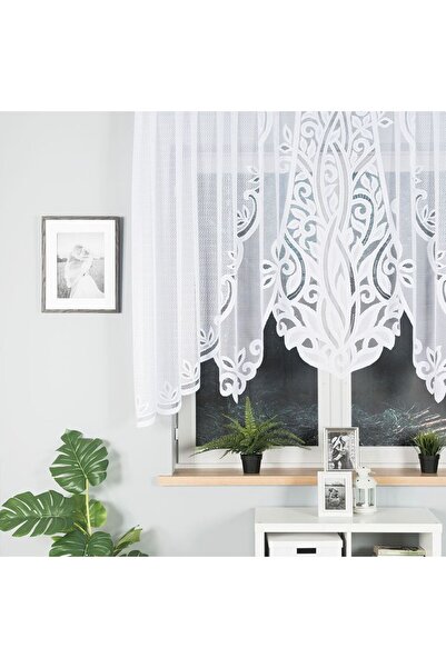 OTHERONE POLA - Ready-made jacquard curtain with a cut at the bottom - 300x140 cm - white