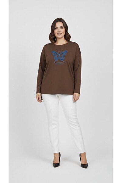 Koza Butik Women's Plus Size Long Sleeve Butterfly Pattern Modal Fabric Blouse 2017-2018-26