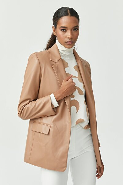 PAULMARK Jachetă din piele căptușită pentru femei, cu un singur nasture