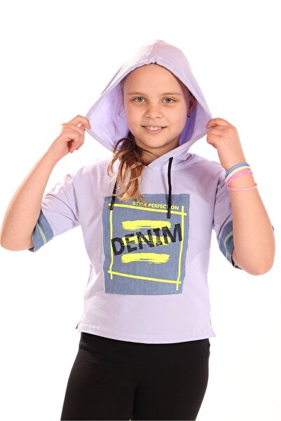 Toontoy Tricou cu mânecă scurtă și glugă, imprimat, pentru fete