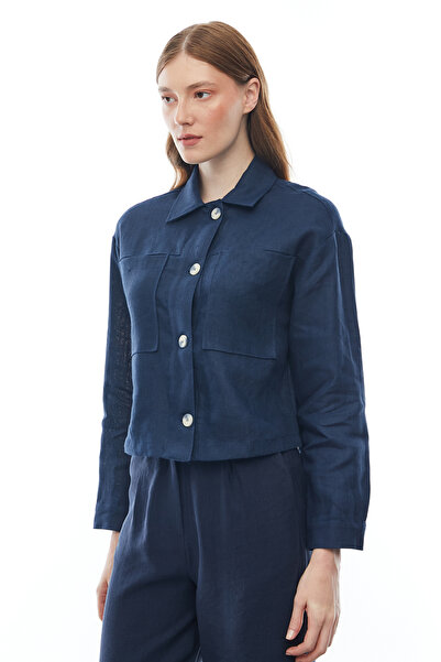 PAULMARK Γυναικείο λινό μπουφάν με κουμπιά