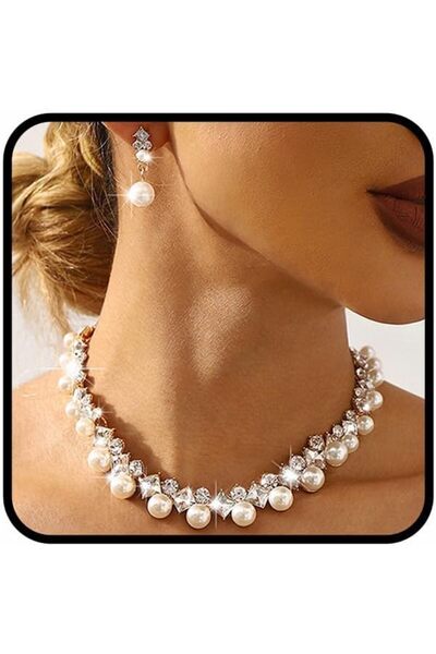 erorex مجموعة قلادة وأقراط، قلادة مستديرة من اللؤلؤ الصناعي وأقراط متدلية، قلادة تشوكر من اللؤلؤ،...