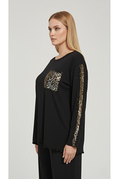 şuranur Stone Patterned Long Sleeve Bamboo Viscose Fabric Blouse