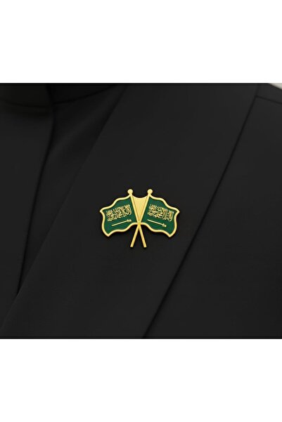 erorex Saudi National Day 95 Metal Magnet Brooch – Premium Gold & Green Lapel Pin with Double Flag...