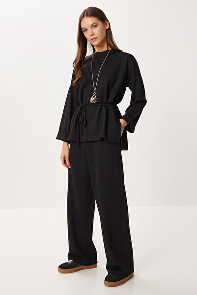 Lovelyİstanbul Lace-Up Detailed Top and Bottom Modal Set Lby0026 Black