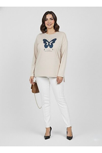 Koza Butik Women's Plus Size Long Sleeve Butterfly Pattern Modal Fabric Blouse 2017-2018-26