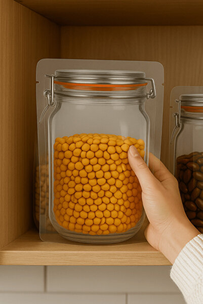 Plas+Plus Elit Kavanoz Tasarım Kilitli Şeffaf Doypack Kahve Kuruyemiş Bakliyat Saklama Torbası 11x14 cm 10Lu