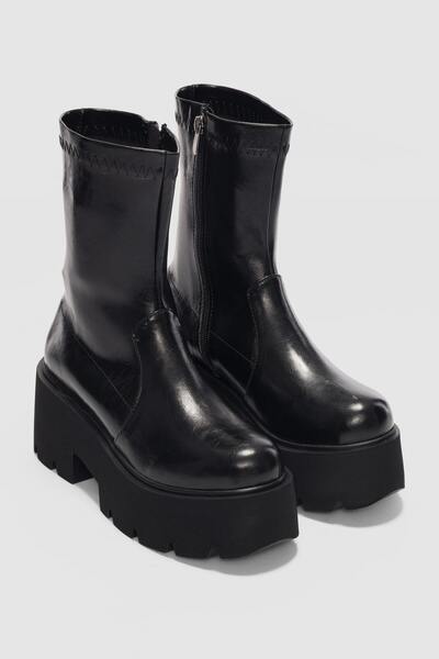 selin shoes Drois High Sole Women's Stretch Boots-Black Patent Leather