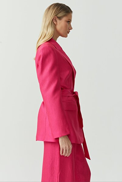 PAULMARK Jachetă din satin texturat cu centură pentru femei