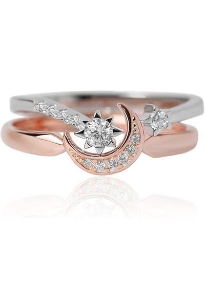 erorex Bukela Womens Rings Sterling Silver Moon and Star Ring Set - Handmade Stackable Ring Rose...