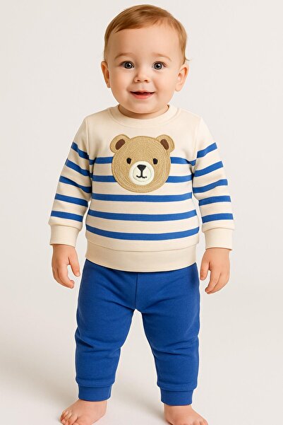 dinamik çocuk Baby boy big bear embroidered Transitional 2-thread bottom top 2-piece set 3-6-9-12 months