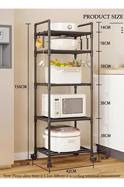 DOMEET 5 Tier Storage Shelves, Stable Kitchen Shelf Organizer, Storage Rack with Wheels and Armrests