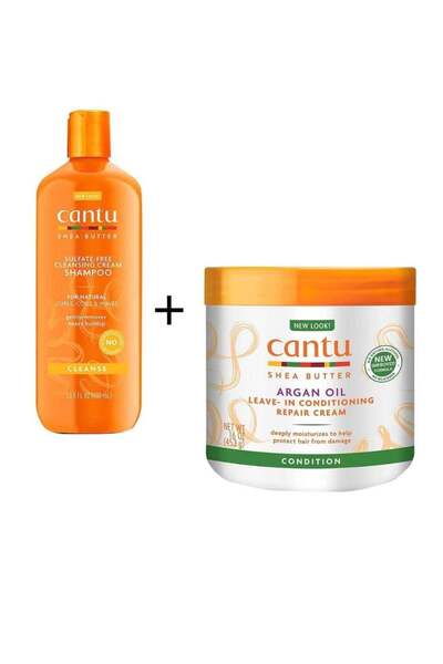 Cantu Leave-In Repair Cream with Argan Oil 453g & Creamy Shea Butter Shampoo ...