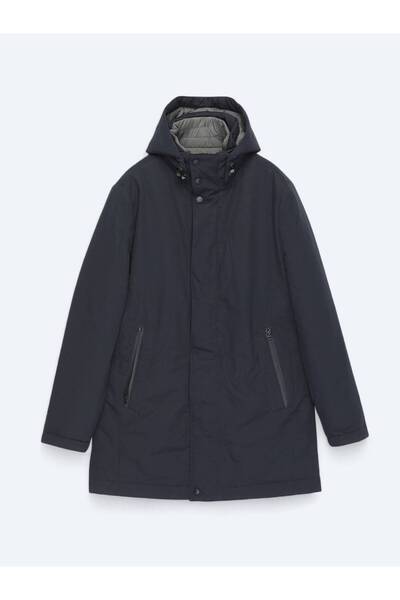 Kip Navy Blue Hooded Casual Woven Coat