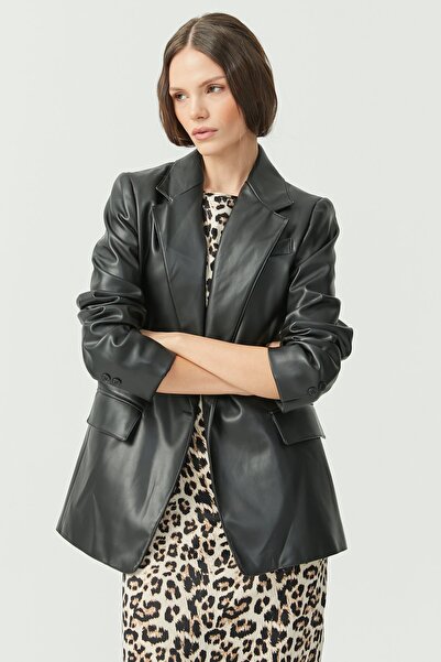 PAULMARK Jachetă din piele căptușită pentru femei, cu un singur nasture