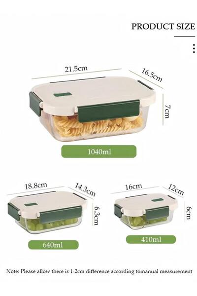 DOMEET 3 PCS Glass Lunch Box, Leak-Proof Bento-Style Food Container with Airtight Lid and Divided