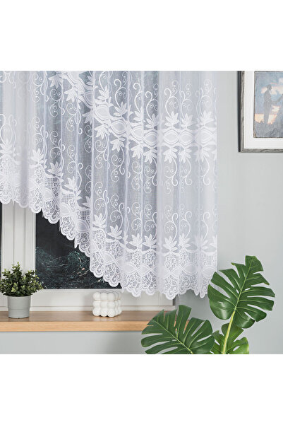 OTHERONE JOWITA - Ready-made jacquard curtain with a cut at the bottom - 400x150 cm - white