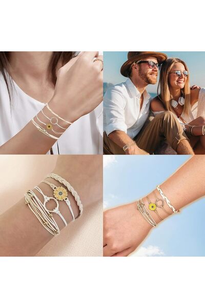 erorex Duomama 4PCS Sunflower String Bracelet - Handmade Braided Rope Charm Surfer Jewelry for Teen...