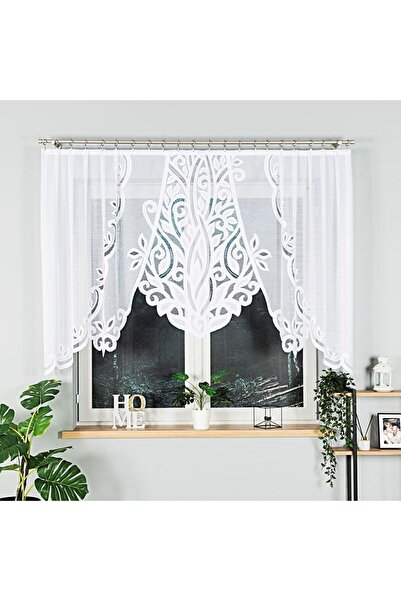 OTHERONE POLA - Ready-made jacquard curtain with a cut at the bottom - 250x130 cm - white