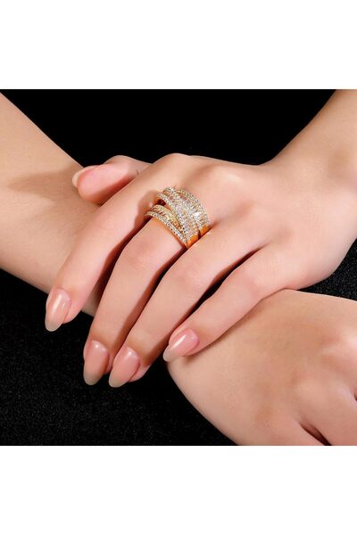 erorex Gold Plated Eternity Ring Wedding Band for Men and Women, 3mm Stackable Halo with Three-Row...