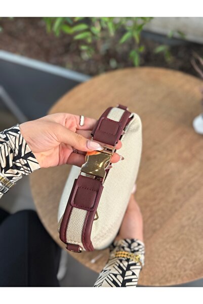 bahwar Gold Kilit Linen Women's Bag Burgundy