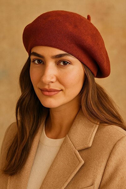 Külah Women's Tile Knitwear French Beret – Soft Textured Winter Model