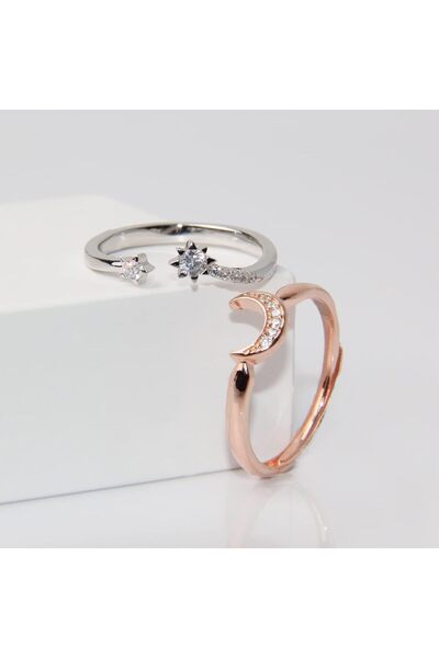 erorex Bukela Womens Rings Sterling Silver Moon and Star Ring Set - Handmade Stackable Ring Rose...