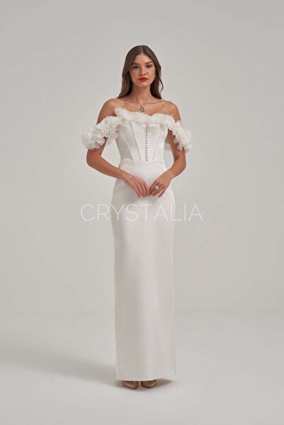 CRYSTALİA Omuz Çiçek İşlemeli Elbise
