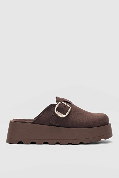 selin shoes Chory High Sole Buckle Women's Slippers-Brown Suede