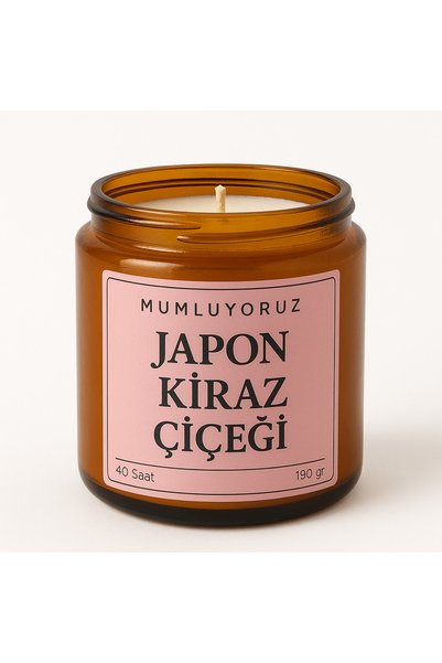 MUM Mumluyoruz Japon Kiraz Çiçeği Kokulu - %100 Doğal Soya Mumu Amber Kavanoz Aromaterapi - 190 cc
