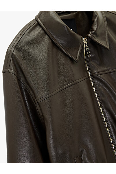 Koton Zippered Long Sleeve Faux Leather Jacket with Pockets