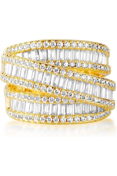 erorex Gold Plated Eternity Ring Wedding Band for Men and Women, 3mm Stackable Halo with Three-Row...