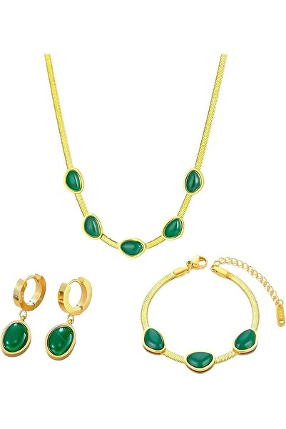 erorex ALMEKAQUZ 18K Gold plated Stainless- steel jewelry set of Necklace, Bracelet,and Earrings...