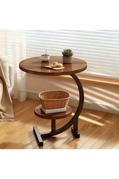 Roam shop 2 Tiers Round End Table, C Shaped Coffee Table, Modern Nightstand Bedside Table Save Space 40*30CM