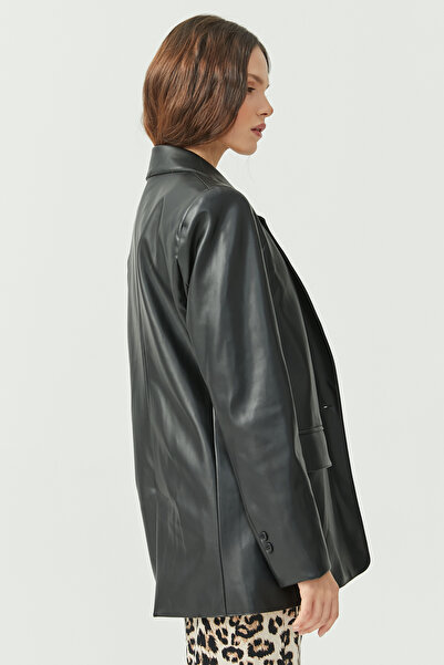 PAULMARK Jachetă din piele căptușită pentru femei, cu un singur nasture