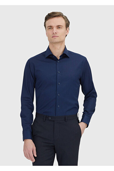 Ramsey Πουκάμισο Navy Blue Plain Regular Fit Woven Classic 100% βαμβάκι