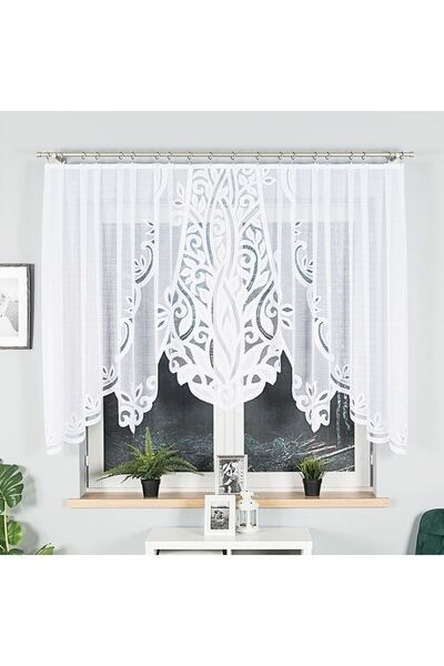OTHERONE POLA - Ready-made jacquard curtain with a cut at the bottom - 300x140 cm - white