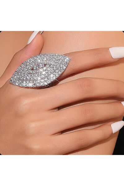 erorex Luxury Statement Ring, Sparkly Rhinestone Marquise Design, Adjustable Open Ring, Silver